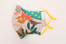 Load image into Gallery viewer, Enchanted garden birds Meli Mask handmade 100% cotton safety mask, slow fashion, colorful, natural, healthy