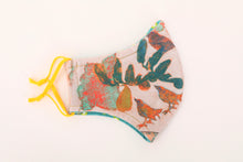 Load image into Gallery viewer, Enchanted garden birds Meli Mask handmade 100% cotton safety mask, slow fashion, colorful, natural, healthy
