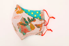Load image into Gallery viewer, Enchanted garden birds Meli Mask handmade 100% cotton safety mask, slow fashion, colorful, natural, healthy
